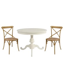 Set tavolo rotondo bianco 100x100 120X120 con 4 sedie legno naturale shabby
