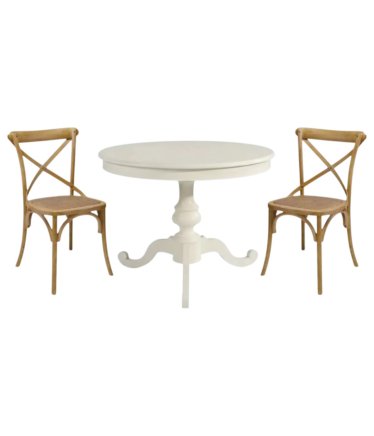 Set tavolo rotondo bianco 100x100 120X120 con 4 sedie legno naturale shabby