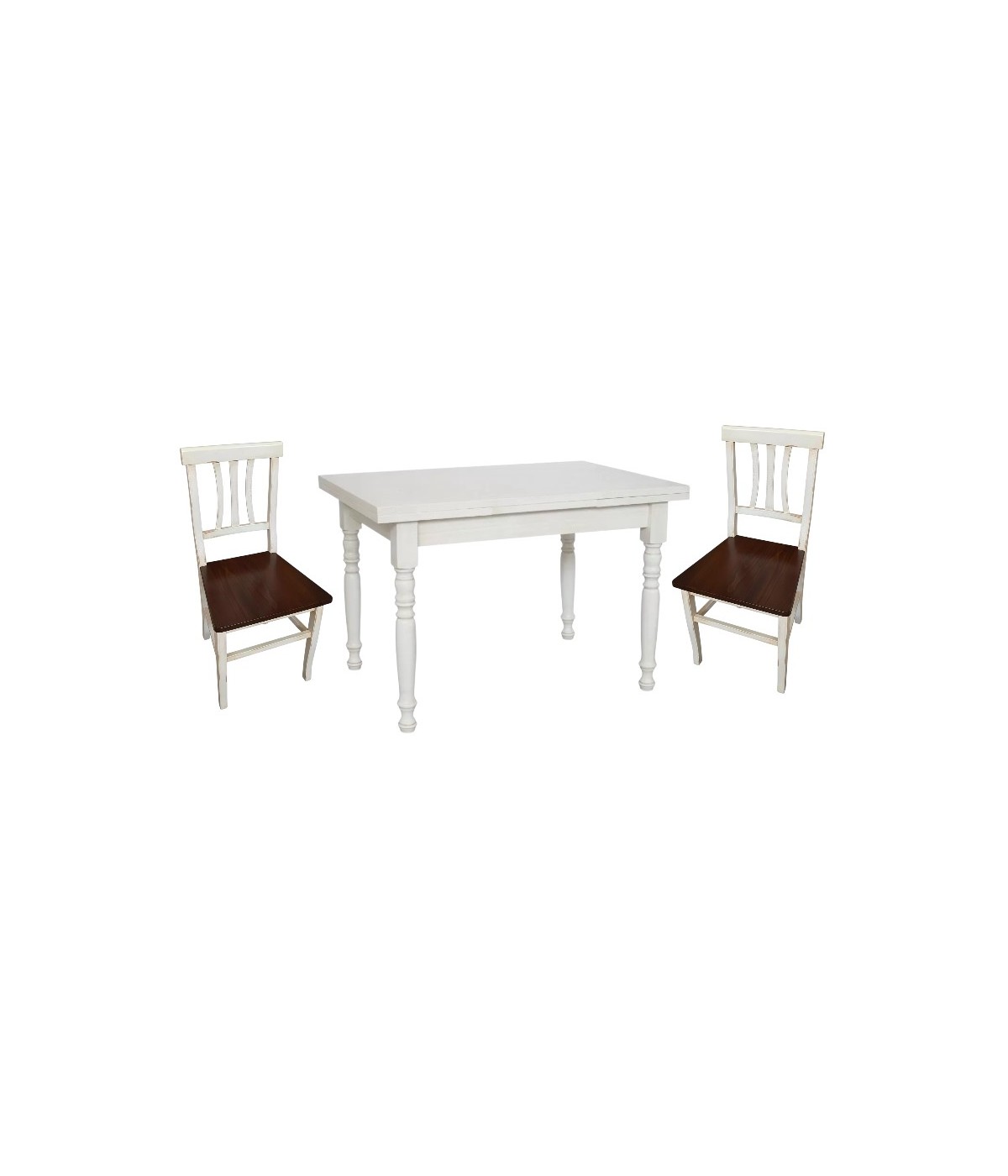 Set tavolo rettangolare shabby bianco anticato 100x70 120x80 140x80 160x85 allungabile con 4/6 sedie seduta legno