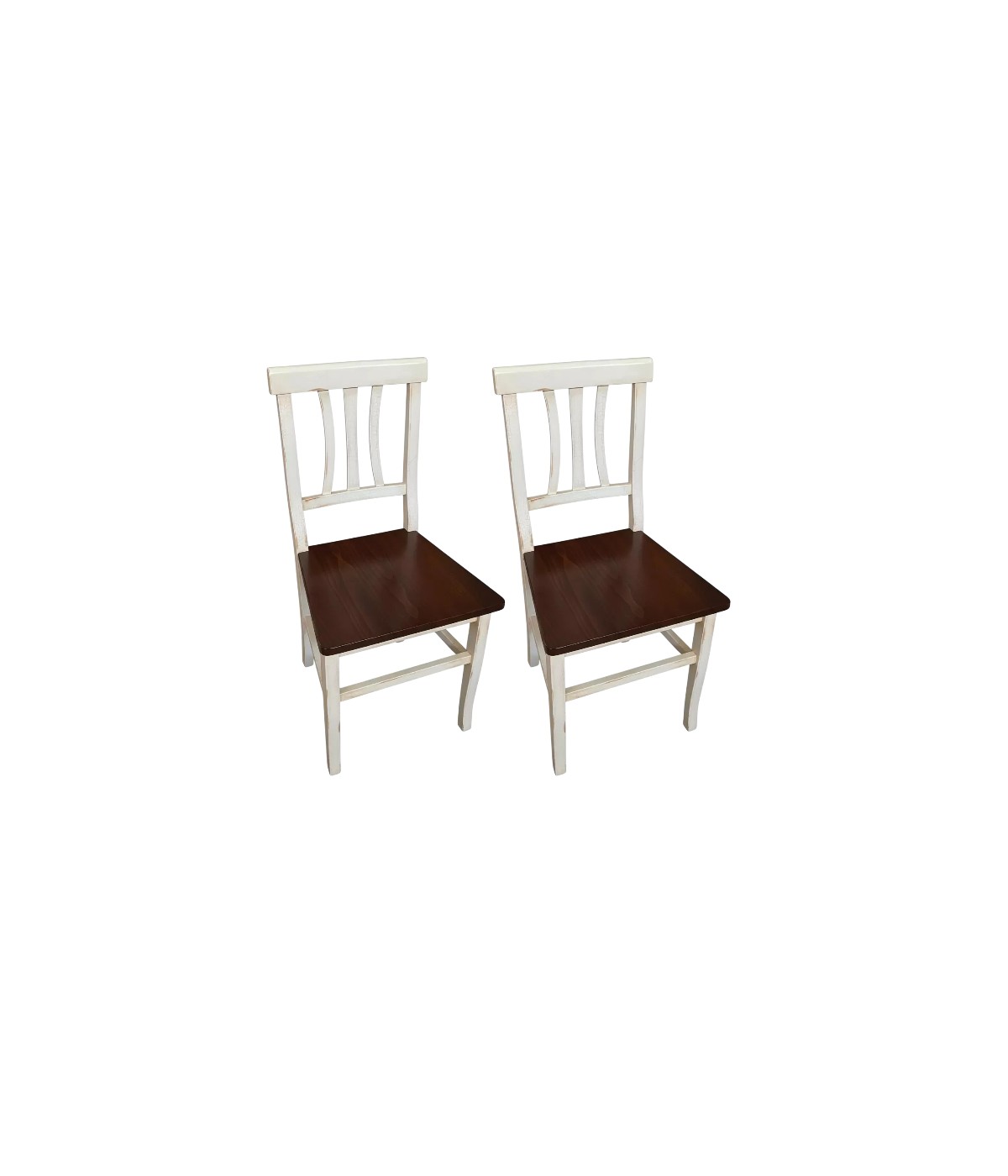 Set 2 sedie shabby bicolore bianco anticato legno seduta legno 43x45x91