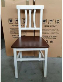 Set 2 sedie shabby bicolore bianco anticato legno seduta legno 43x45x91