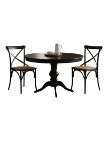 Set tavolo rotondo nero 100x100 120X120 con 4 sedie legno nero shabby