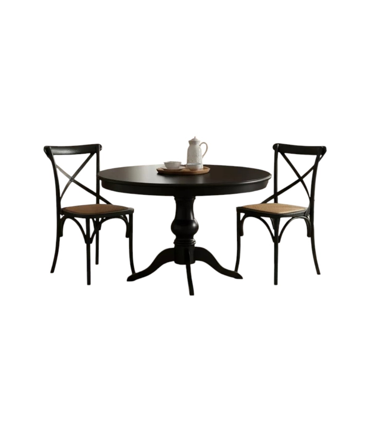 Set tavolo rotondo nero 100x100 120X120 con 4 sedie legno nero shabby