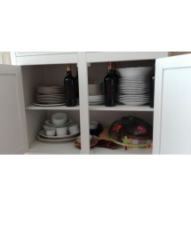 Credenza 2 Ante shabby Legno Bianco anticato Decorata filo giallo 112X49X98