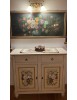 Credenza 2 Ante shabby Legno Bianco anticato Decorata filo giallo 112X49X98