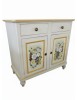 Credenza 2 Ante shabby Legno Bianco anticato Decorata filo giallo 112X49X98