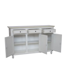 Credenza 3 Ante Legno Bianco anticato Decorata Filo verde 160x50x102