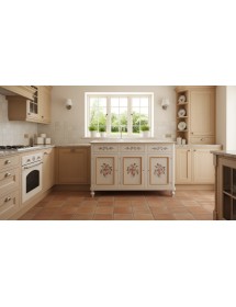 Credenza 3 Ante Legno Bianco anticato Decorata Filo giallo 160x50x102