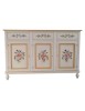 Credenza 3 Ante Legno Bianco anticato Decorata Filo ocra 160x50x102