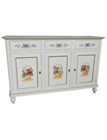 Credenza 3 Ante Legno Bianco anticato Decorata Filo verde 160x50x102