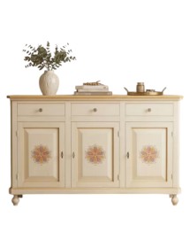 MOBILI 2G - MADIA CREDENZA IN LEGNO 3 ANTE AVORIO PENNELLATO L.150 P.43 H.98