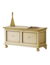 MOBILI 2G - Cassapanca in legno arte povera laccato avorio con profilo verde L.120 x P.44 H.51