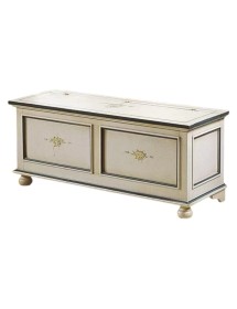MOBILI 2G - Cassapanca in legno arte povera laccato bianco con profilo azzurro L.120 x P.44 H.51