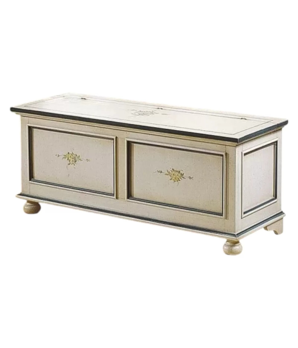 MOBILI 2G - Cassapanca in legno arte povera laccato bianco con profilo azzurro L.120 x P.44 H.51