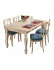 Set tavolo legno shabby avorio anticato intarsiato 160x100x80 con 6 sedie imbottite