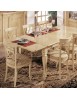 Set tavolo legno shabby avorio anticato intarsiato 160x100x80 con 6 sedie imbottite