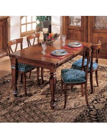 Set tavolo classico legno intarsiato bassano 160x100x80 con 6 sedie imbottite