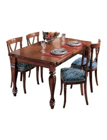 Set tavolo classico legno intarsiato bassano 160x100x80 con 6 sedie imbottite