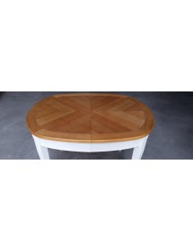 Set tavolo ovale Legno bianco anticato 115x95x78 con 4 sedie seduta paglia di vienna