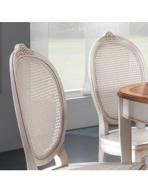 Set tavolo ovale Legno bianco anticato 115x95x78 con 4 sedie seduta paglia di vienna