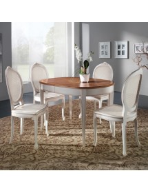 Set tavolo ovale Legno bianco anticato 115x95x78 con 4 sedie seduta paglia di vienna