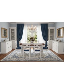 Set tavolo ovale allungabile Legno Intarsio bicolore 160x110x77 con 6 sedie imbottite