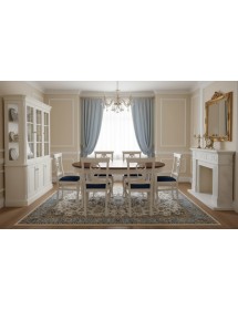 Set tavolo ovale allungabile Legno Intarsio bicolore 160x110x77 con 6 sedie imbottite