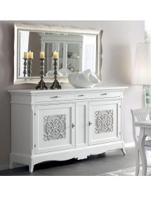 Madia credenza 2 porte 3 cassetti legno shabby bianco con intarsi 201X56X117