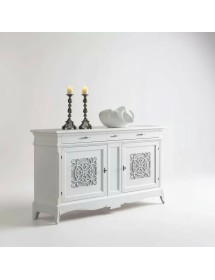 Madia credenza 2 porte 3 cassetti legno shabby bianco con intarsi 201X56X117