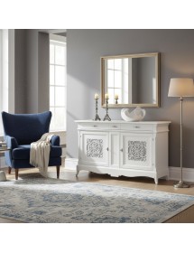 Madia credenza 2 porte 3 cassetti legno shabby bianco con intarsi 201X56X117