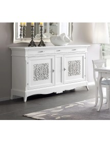 Madia credenza 2 porte 3 cassetti legno shabby bianco con intarsi 201X56X117