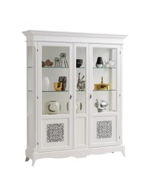 Vetrina 2 porte legno shabby bianco con intarsi 166X51X214