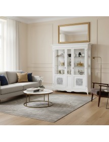 Vetrina 2 porte legno shabby bianco con intarsi 166X51X214