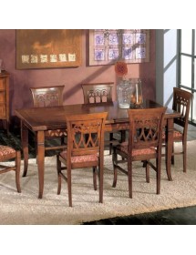 Set tavolo classico legno intarsiato bassano 180x90x78 con 6 sedie seduta imbottita