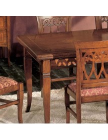 Set tavolo classico legno intarsiato bassano 180x90x78 con 6 sedie seduta imbottita