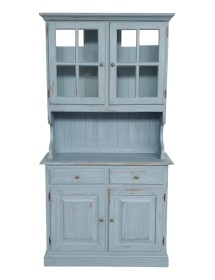 CRISTALLIERA 2 PORTE IN PINO MASSELLO COUNTRY AZZURRO CONSUMATO L.102 P.43 H.195