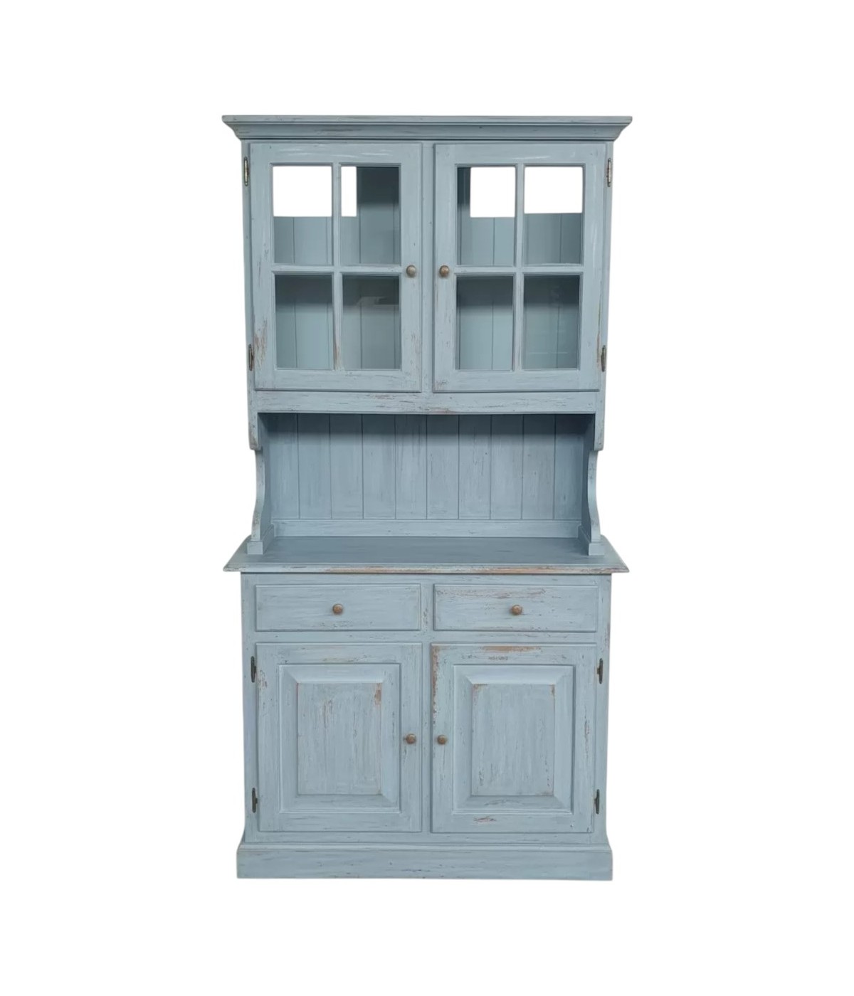 CRISTALLIERA 2 PORTE IN PINO MASSELLO COUNTRY AZZURRO CONSUMATO L.102 P.43 H.195