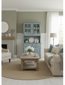 CRISTALLIERA 2 PORTE IN PINO MASSELLO COUNTRY AZZURRO CONSUMATO L.102 P.43 H.195