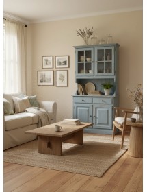 CRISTALLIERA 2 PORTE IN PINO MASSELLO COUNTRY AZZURRO CONSUMATO L.102 P.43 H.195