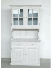 CRISTALLIERA 2 PORTE IN PINO MASSELLO COUNTRY BIANCO CONSUMATO L.102 P.43 H.195