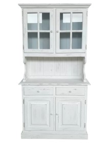 CRISTALLIERA 2 PORTE IN PINO MASSELLO COUNTRY BIANCO CONSUMATO L.102 P.43 H.195