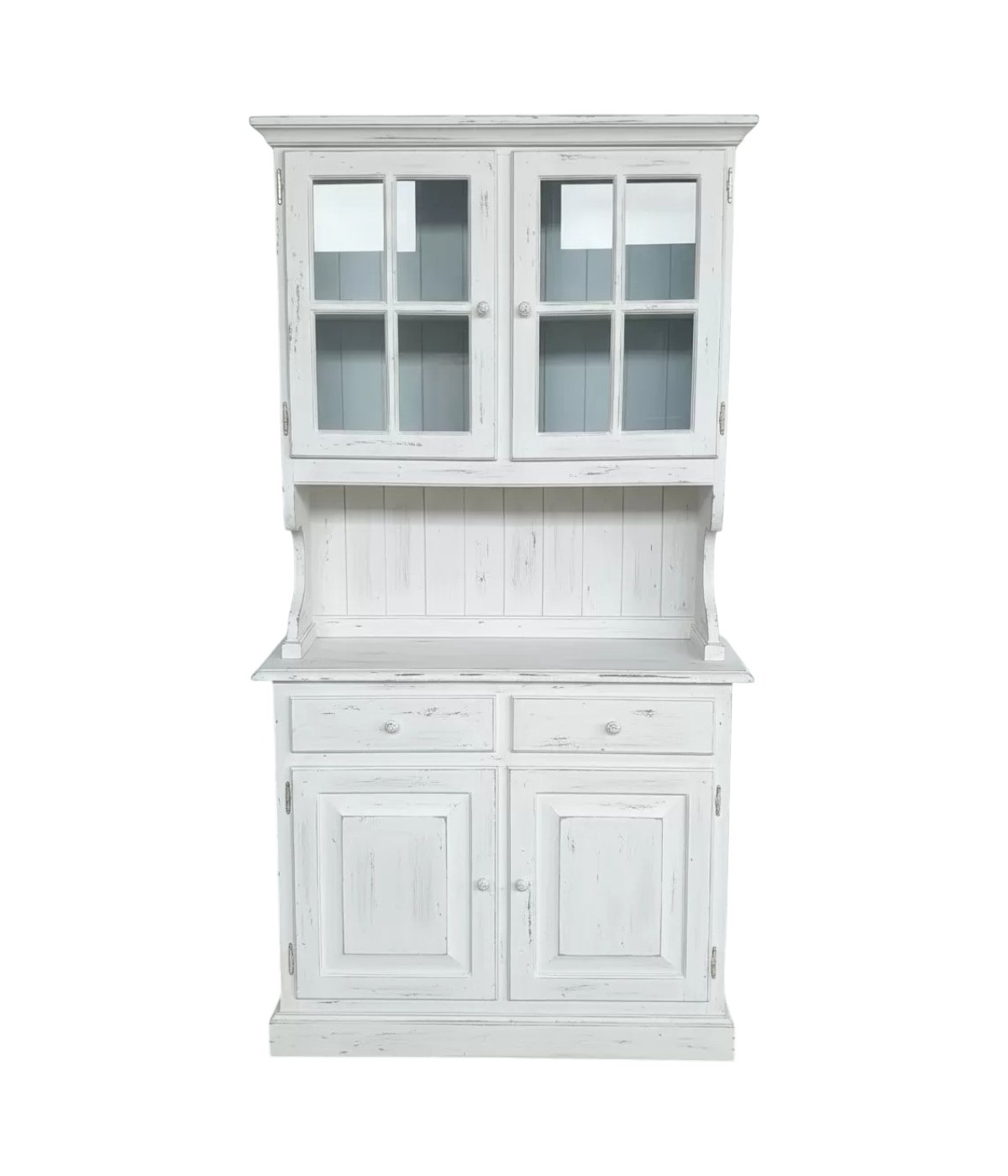 CRISTALLIERA 2 PORTE IN PINO MASSELLO COUNTRY BIANCO CONSUMATO L.102 P.43 H.195