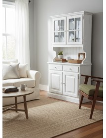 CRISTALLIERA 2 PORTE IN PINO MASSELLO COUNTRY BIANCO CONSUMATO L.102 P.43 H.195