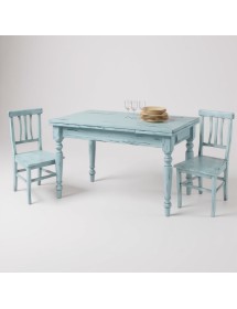 Set tavolo rettangolare shabby azzurro anticato 120x80 130x85 140x80 160x85 allungabile con 4/6 sedie seduta legno