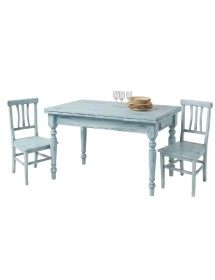 Set tavolo rettangolare shabby azzurro anticato 120x80 130x85 140x80 160x85 allungabile con 4/6 sedie seduta legno