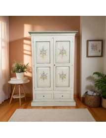 ARMADIO ARTE POVERA 2 PORTE LEGNO BIANCO DECORATO 125X61X200 (504)
