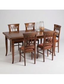 Set tavolo classico legno intarsiato bassano 180x90x78 con 6 sedie