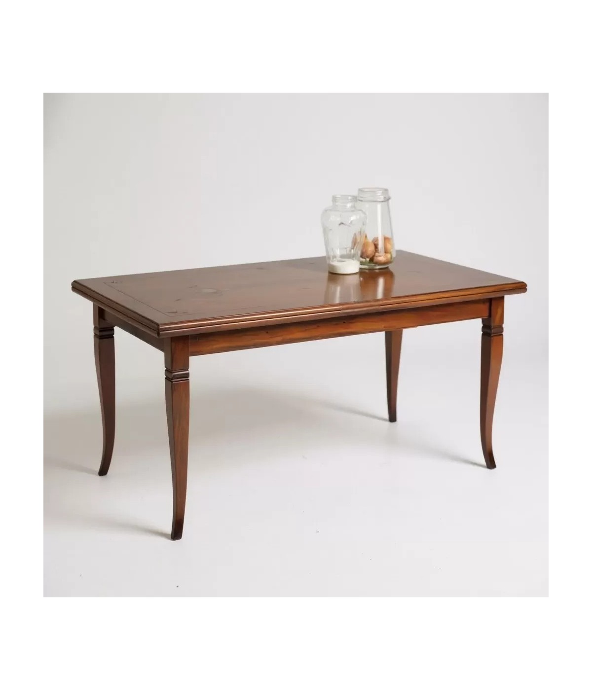 MOBILI 2G - Tavolo allungabile rettangolare classico intarsio tinta bassano 180X90x78 vista frontale