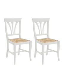 Set 2 sedie shabby chi bianco seduta paglia 46x45x92