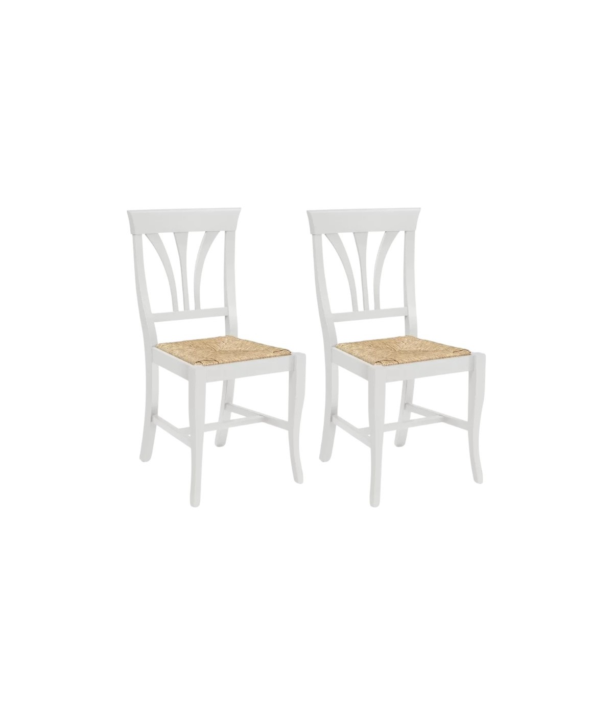 Set 2 sedie shabby chi bianco seduta paglia 46x45x92